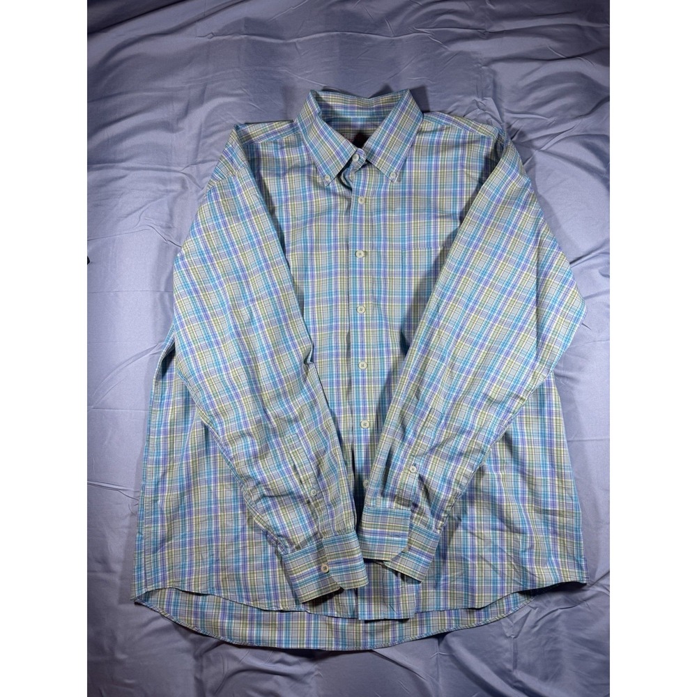 Alan Flusser Men's Blue Plaid Long Sleeve Button Up Shirt Size XL